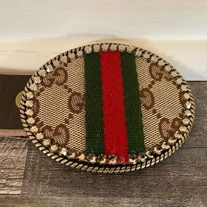 Leather buckle 38 in in length w custom Gucci type belt w  Swarovski crystals